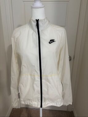 Nike Women's White Bomber-Style Windbreaker with Black Trim